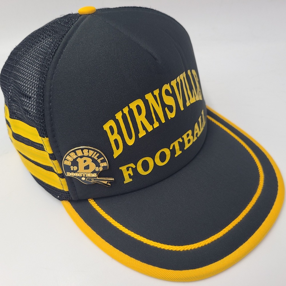 Vintage Burnsville High School Hat Snapback Mesh Black Yellow Football Blaze 80s